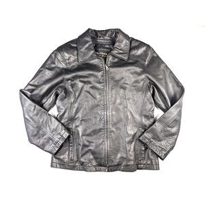 Wilsons Leather Full Zip w/ Belt Loops Black Motorcycle Jacket Women's Medium